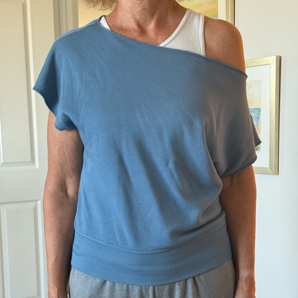 Carbon38 Off Shoulder Blue Short Sleeve Top